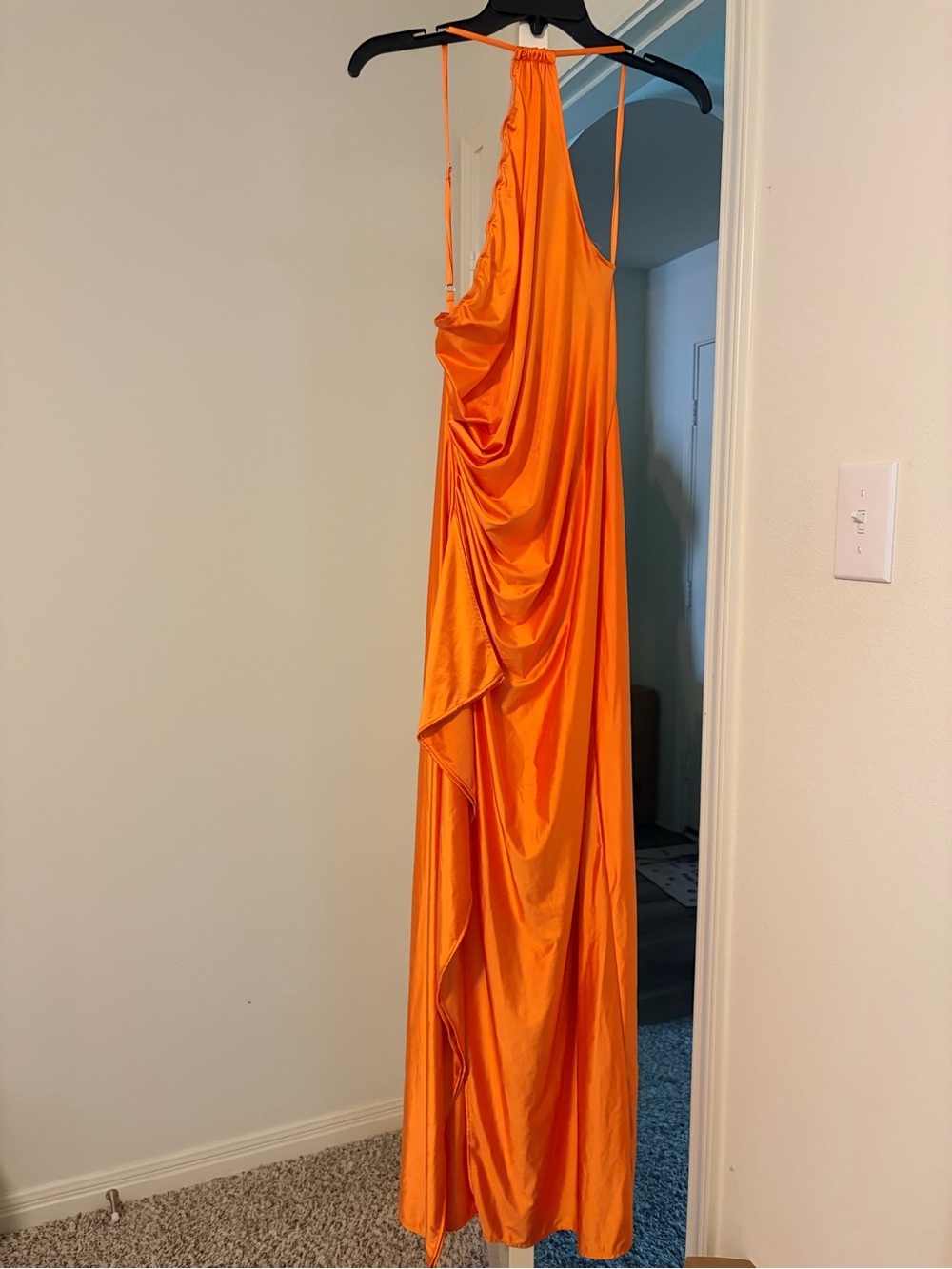 One-Shoulder Orange Draped Evening Dress